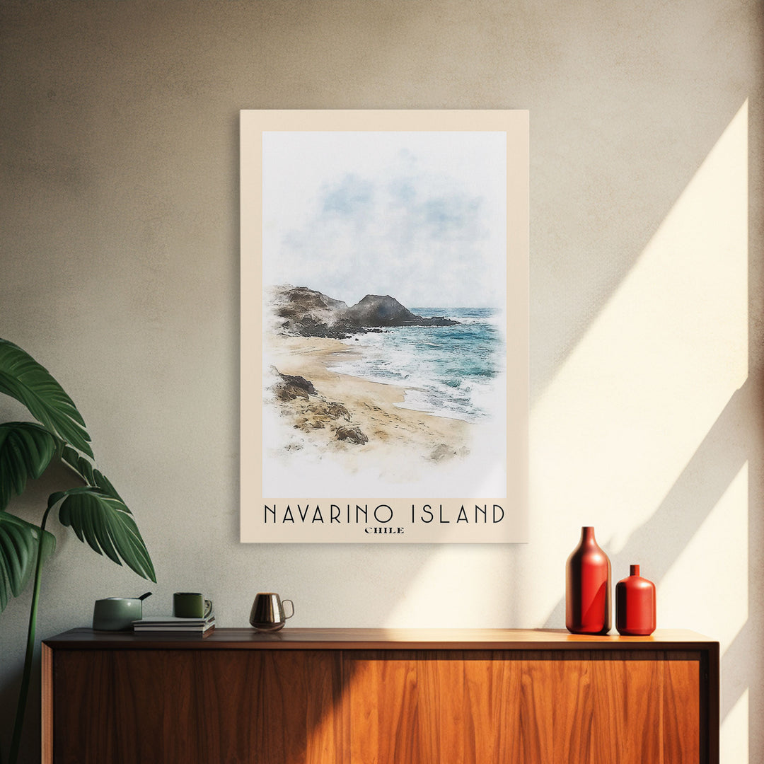 Navarino Island, Chile Watercolor Print, Vacation Gift, Chile Wall Art, Beach Painting, Beach Decor, Large Wall Art, Wood Frame Art