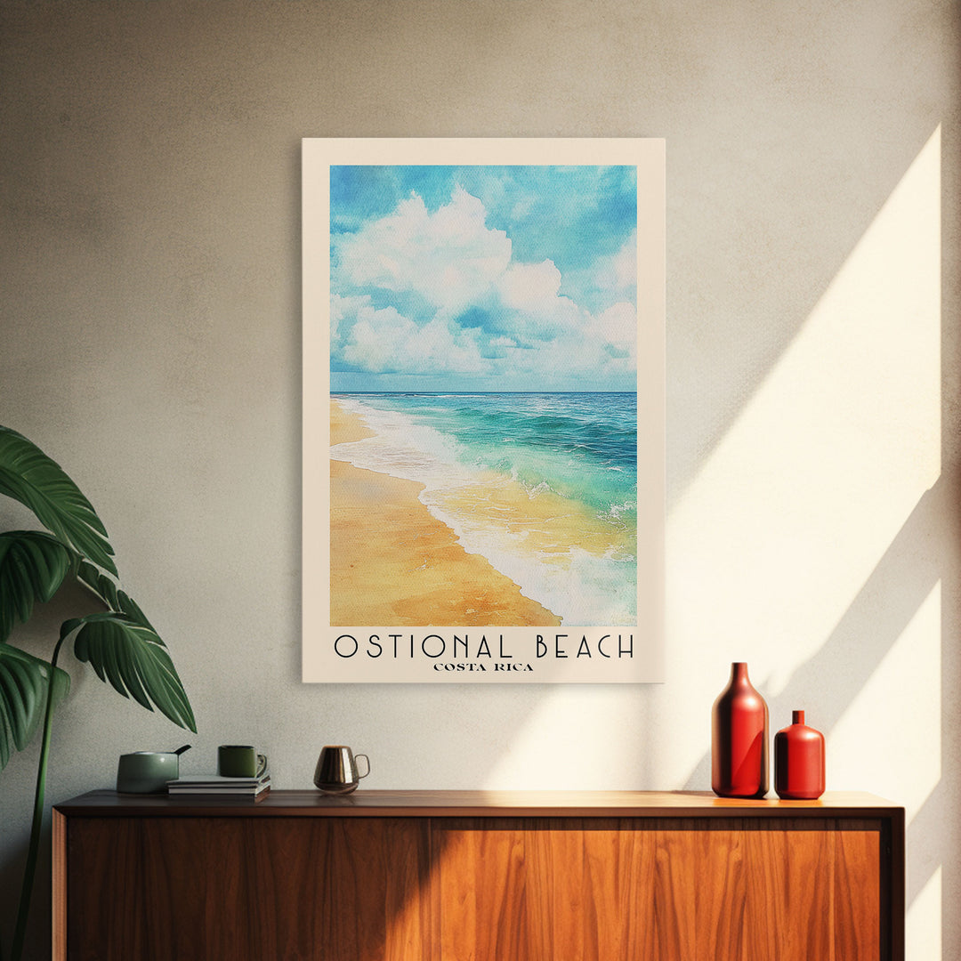 Ostional Beach, Costa Rica Watercolor Beach Print, Vacation Gift, Costa Rica Wall Art, Framed Canvas Print, Framed Beach Painting