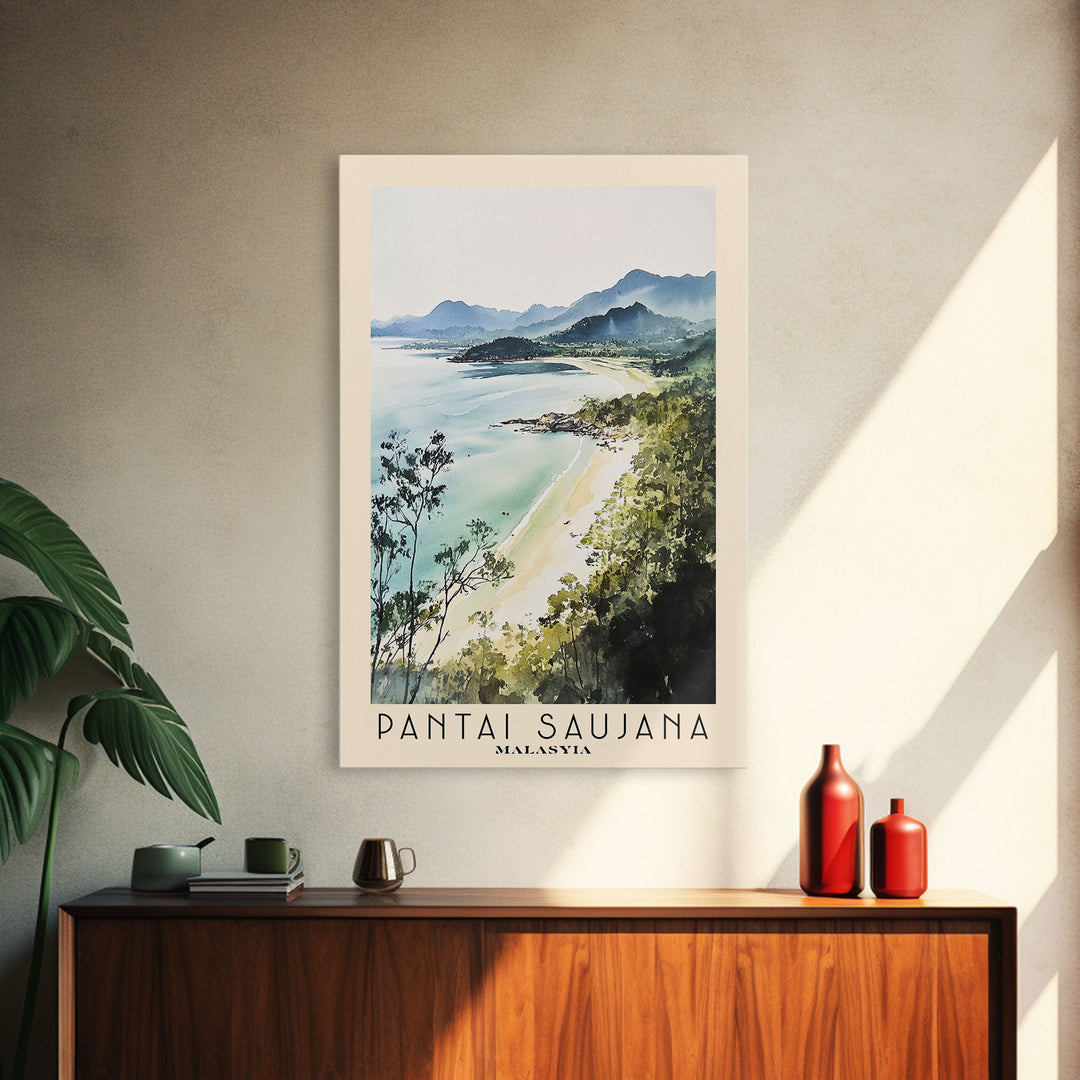 Pantai Saujana, Malasyia Watercolor Print, Vacation Gift, Malasyia Wall Art, Beach Painting, Beach Decor, Large Wall Art, Wood Frame Art