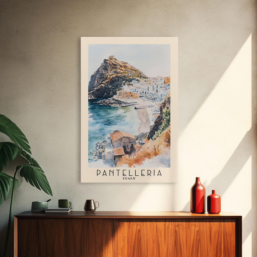 Pantelleria, Italy Watercolor Beach Print, Vacation Gift, Italy Wall Art, Framed Canvas Print, Framed Beach Painting