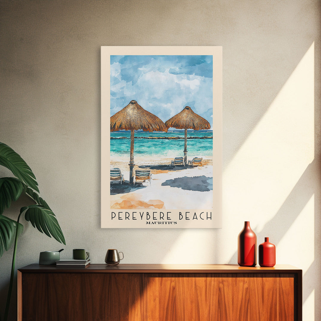 Pereybere Beach, Mauritius Watercolor Beach Print, Vacation Gift, Mauritius Wall Art, Framed Canvas Print, Framed Beach Painting