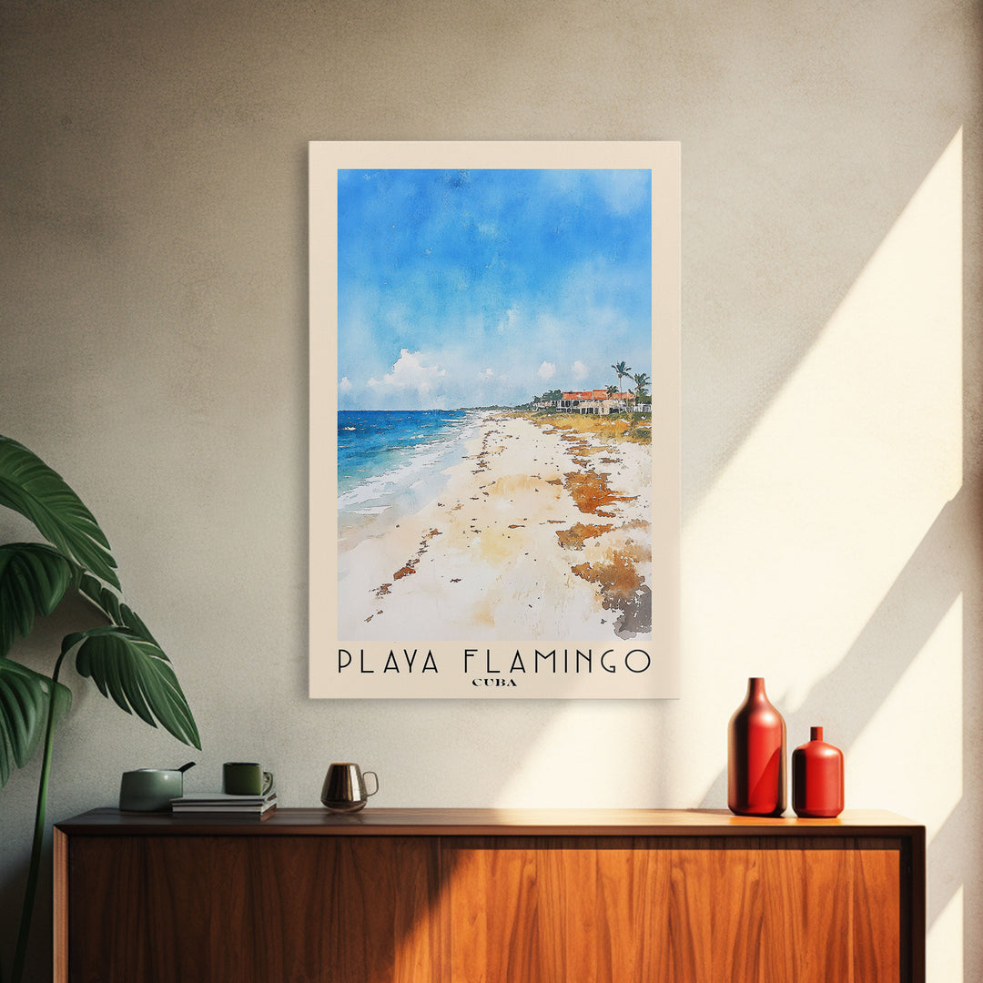 Playa Flamingo, Cuba Watercolor Beach Print, Vacation Gift, Cuba Wall Art, Beach Painting, Beach Decor, Beach Painting