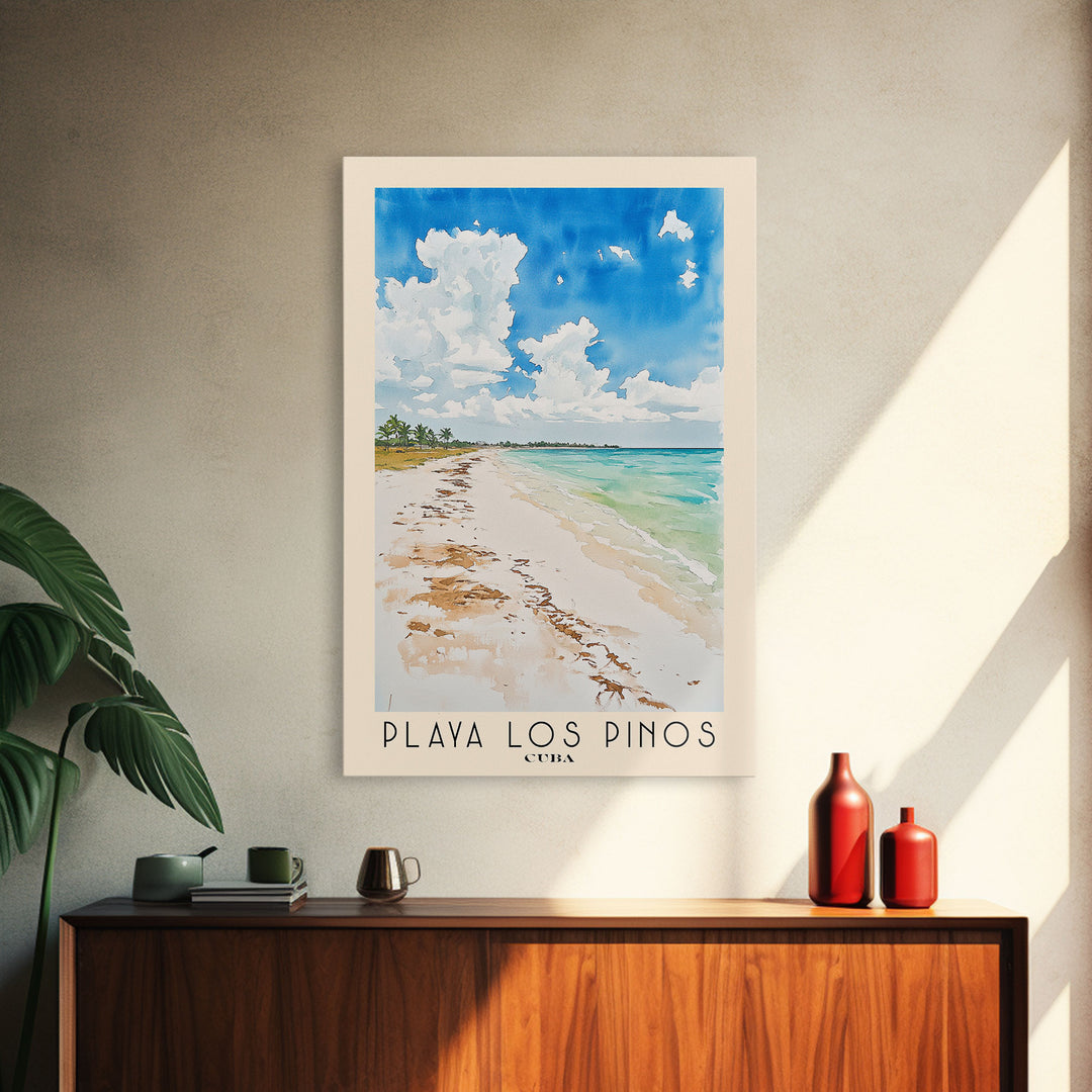 Playa Los Pinos, Cuba Watercolor Print, Vacation Gift, Cuba Wall Art, Beach Painting, Beach Decor, Large Wall Art, Wood Frame Art