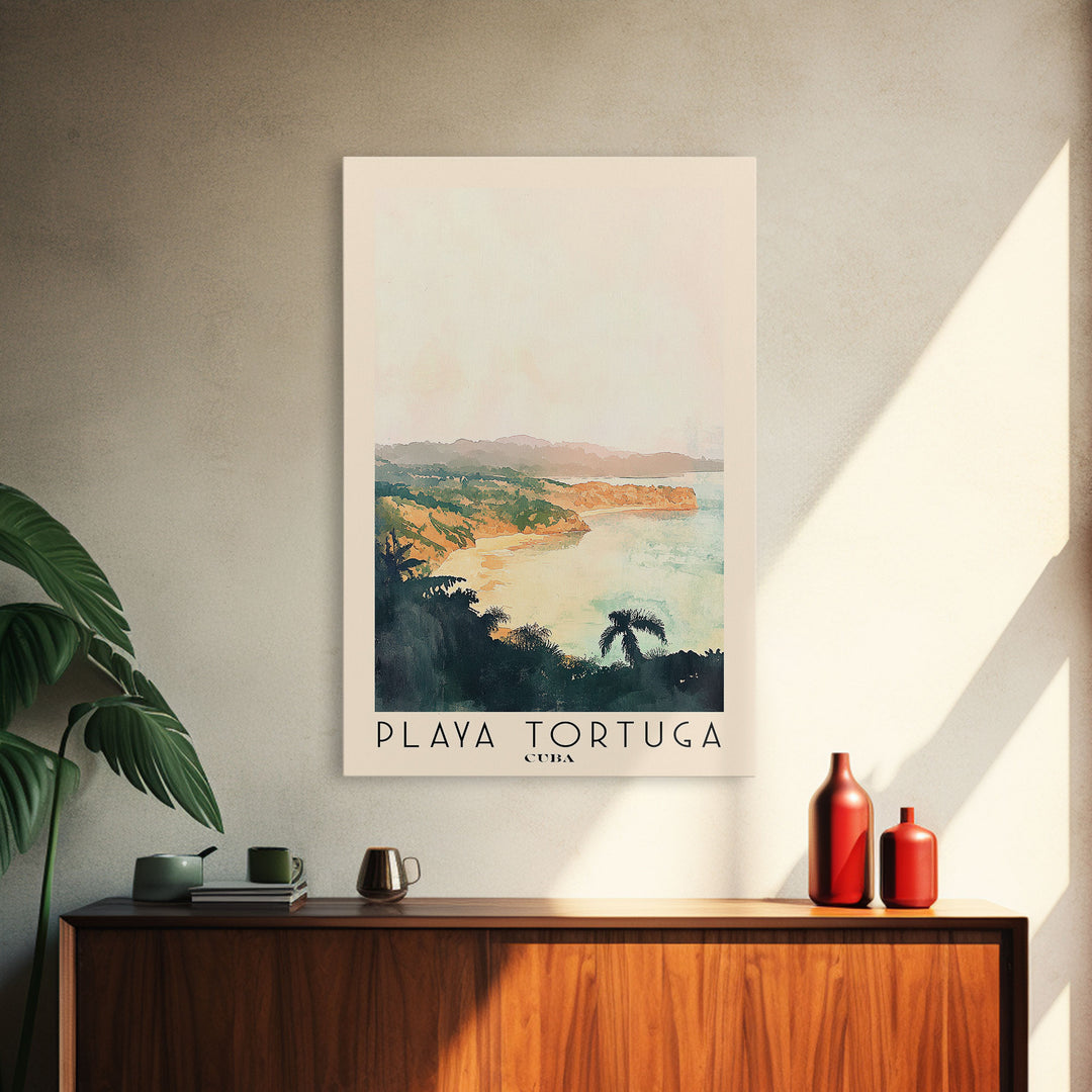 Playa Tortuga, Cuba Watercolor Beach Print, Vacation Gift, Cuba Wall Art, Framed Canvas Print, Framed Beach Painting