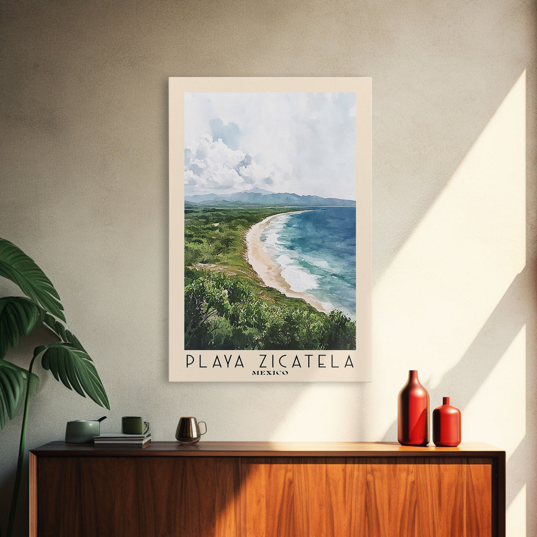 Playa Zicatela, Mexico Watercolor Print, Vacation Gift, Mexico Wall Art, Vacation Wall Art, Vacatation Memories, Beach Decor, Beach Or Lakehouse Art