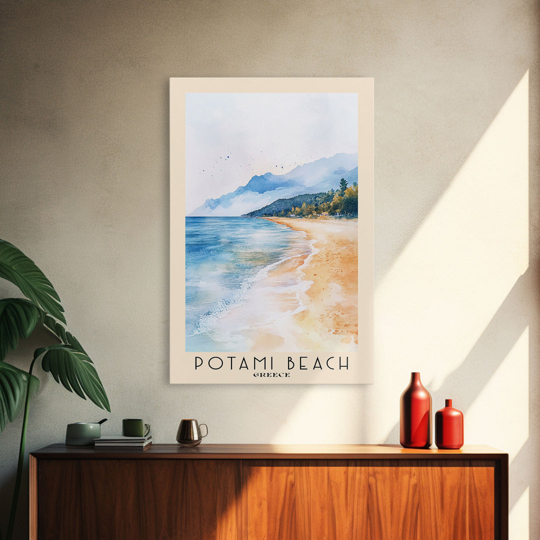 Potami Beach, Greece Watercolor Print, Vacation Gift, Greece Wall Art, Beach Painting, Beach Decor, Beach Or Lakehouse Art