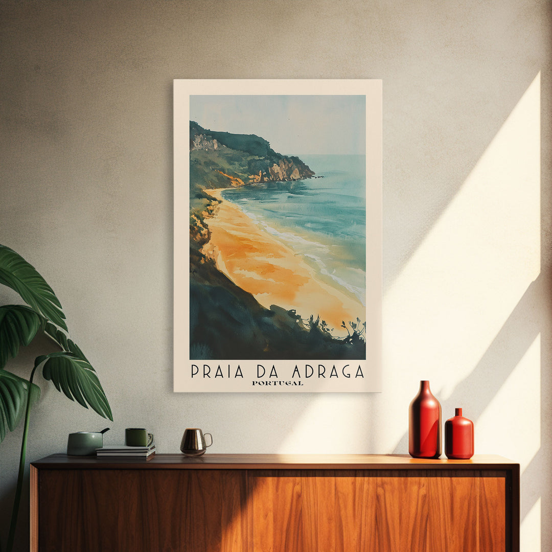 Praia da Adraga, Portugal Watercolor Print, Vacation Gift, Portugal Wall Art, Beach Painting, Beach Decor, Large Wall Art, Wood Frame Art