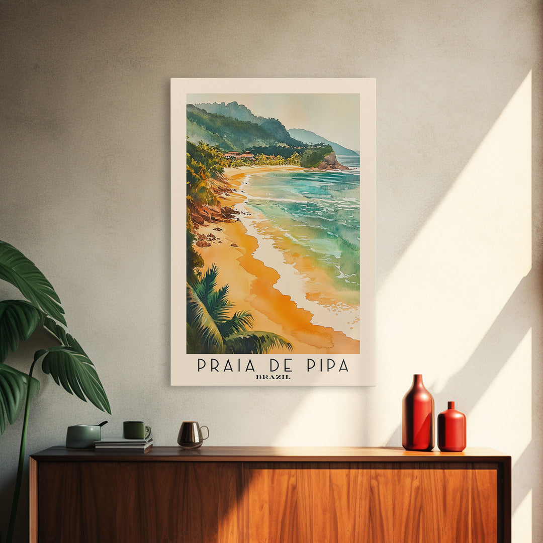 Praia de Pipa, Brazil Watercolor Beach Print, Vacation Gift, Brazil Wall Art, Framed Canvas Print, Framed Beach Painting