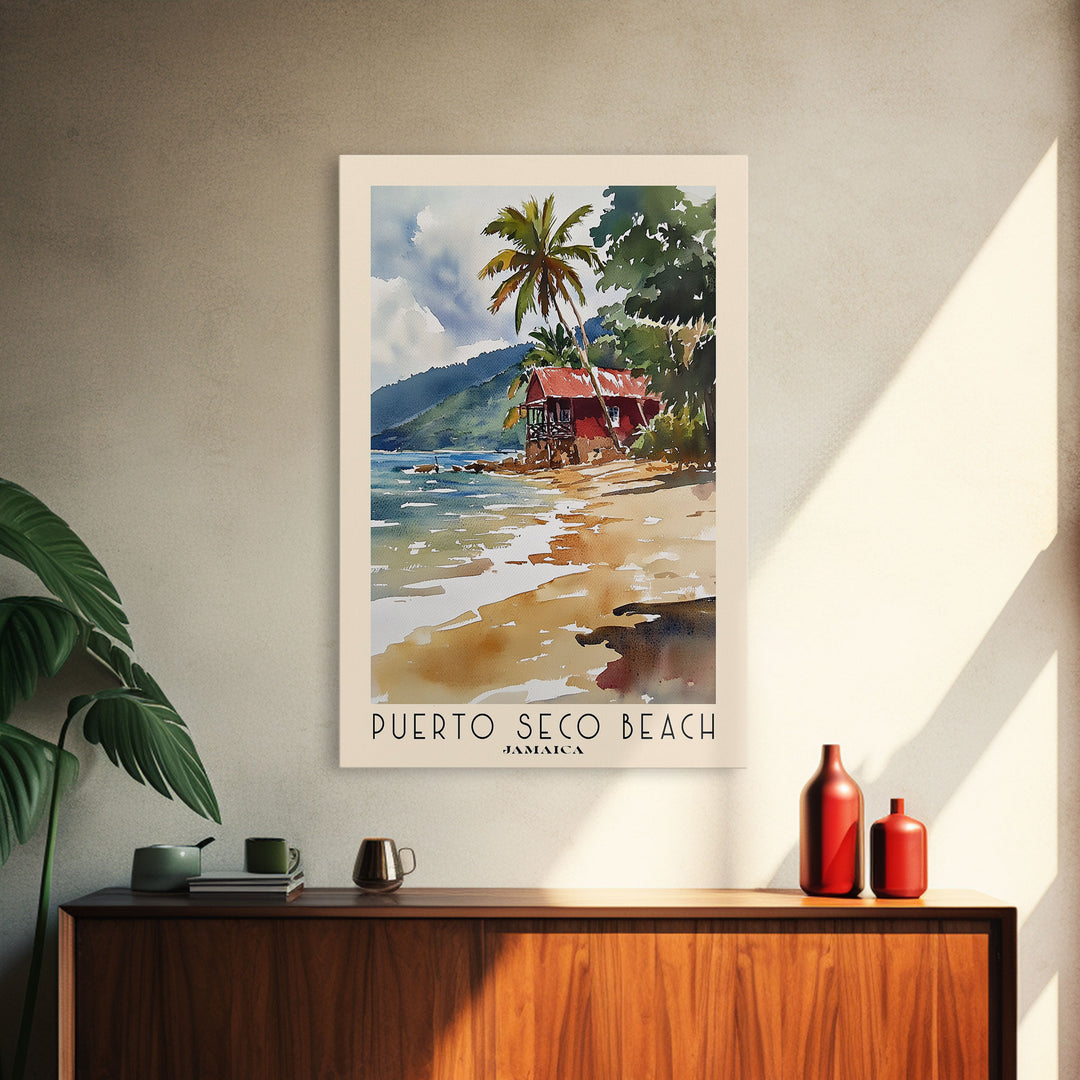 Puerto Seco Beach, Jamaica Watercolor Beach Print, Vacation Gift, Jamaica Wall Art, Framed Canvas Print, Framed Beach Painting