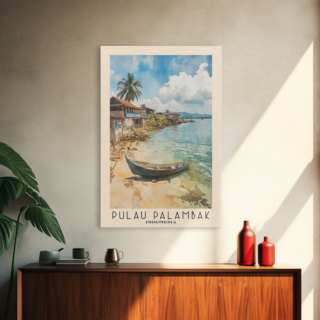 Pulau Palambak, Indonesia Watercolor Print, Vacation Gift, Indonesia Wall Art, Beach Painting, Beach Decor, Large Wall Art, Wood Frame Art