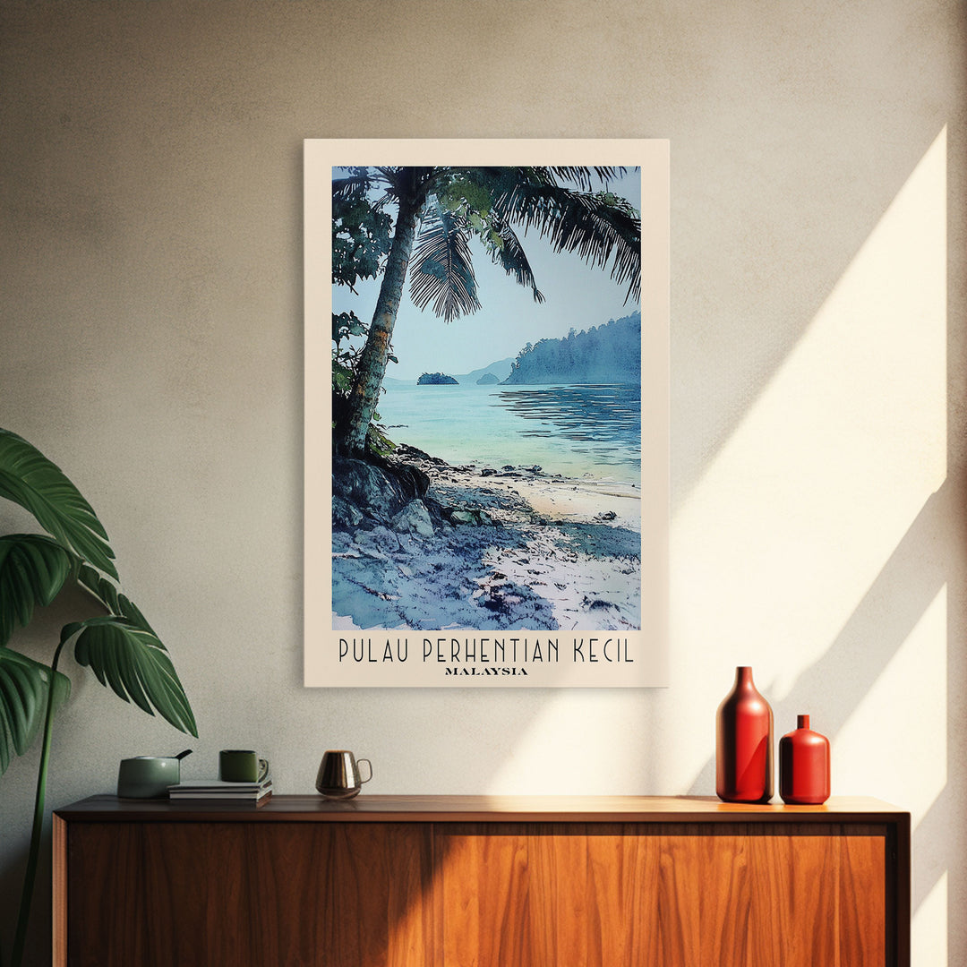 Pulau Perhentian Kecil, Malaysia Watercolor Beach Print, Vacation Gift, Malaysia Wall Art, Framed Canvas Print, Framed Beach Painting