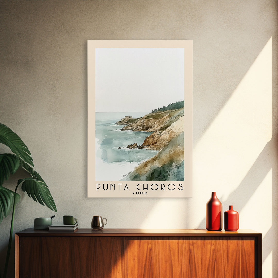 Punta Choros, Chile Watercolor Print, Vacation Gift, Chile Wall Art, Beach Painting, Beach Decor, Large Wall Art, Wood Frame Art