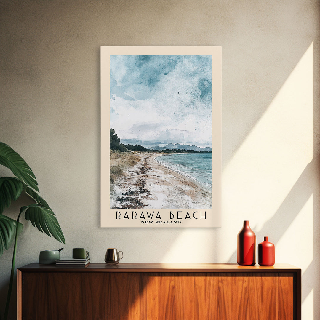 Rarawa Beach, New Zealand Watercolor Print, Vacation Gift, New Zealand Wall Art, Beach Painting, Beach Decor, Large Wall Art, Wood Frame Art