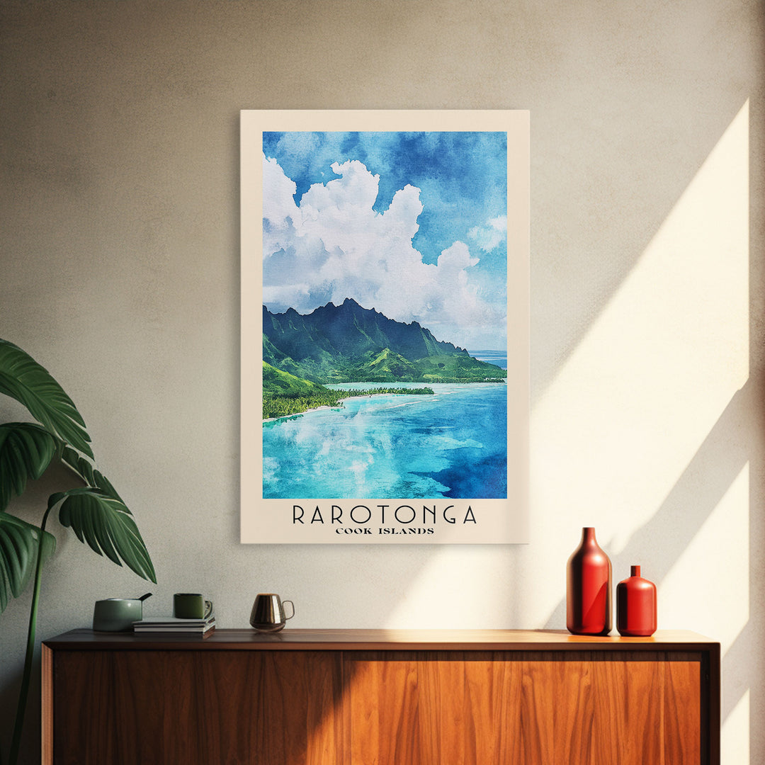 Rarotonga, Cook Islands Watercolor Beach Print, Vacation Gift, Cook Islands Wall Art, Framed Canvas Print, Framed Beach Painting