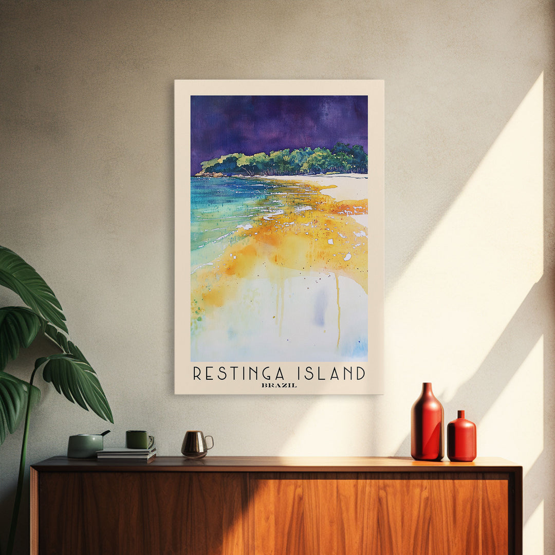 Restinga Island, Brazil Watercolor Print, Vacation Gift, Brazil Wall Art, Beach Painting, Beach Decor, Large Wall Art, Wood Frame Art