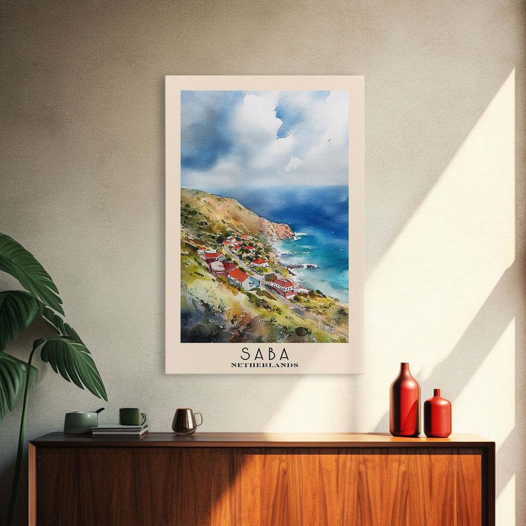 Saba, Netherlands Watercolor Print, Vacation Gift, Netherlands Wall Art, Vacation Wall Art, Vacatation Memories, Beach Decor, Beach Or Lakehouse Art