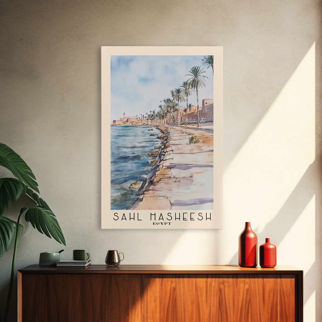 Sahl Hasheesh, Egypt Watercolor Beach Print, Vacation Gift, Egypt Wall Art, Framed Canvas Print, Framed Beach Painting