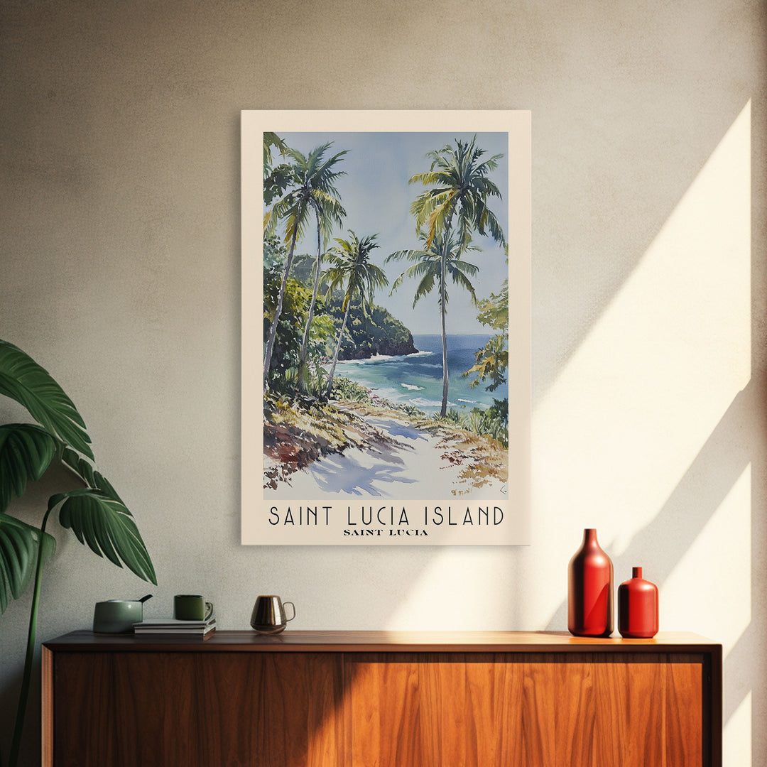 Saint Lucia Island, Saint Lucia Watercolor Print, Vacation Gift, Saint Lucia Wall Art, Beach Painting, Beach Decor, Large Wall Art, Wood Frame Art