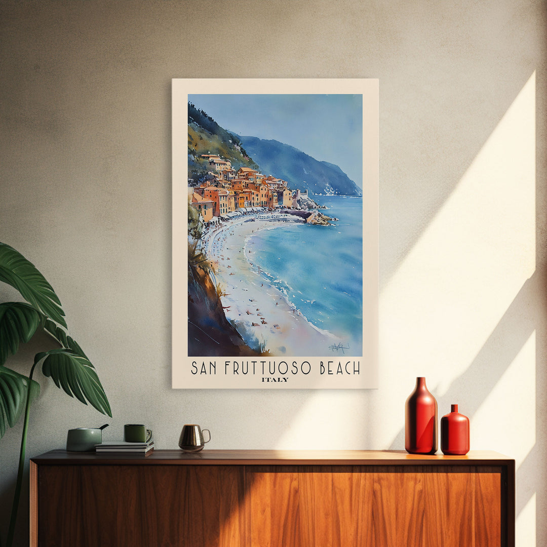 San Fruttuoso Beach, Italy Watercolor Print, Vacation Gift, Italy Wall Art, Vacation Wall Art, Vacatation Memories, Beach Decor, Beach Or Lakehouse Art