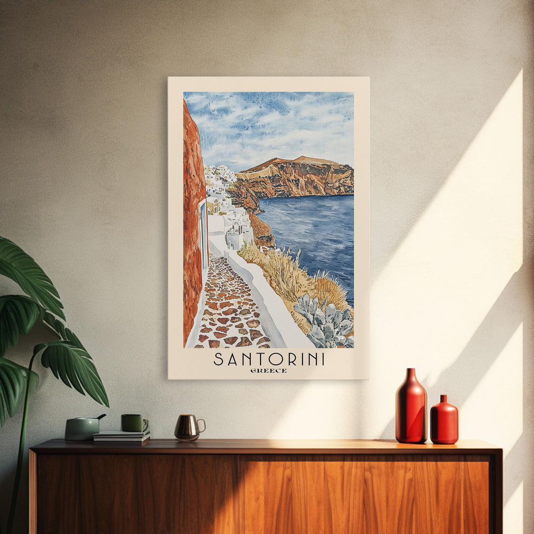 Santorini, Greece Watercolor Beach Print, Vacation Gift, Greece Wall Art, Beach Painting, Beach Decor, Beach Painting