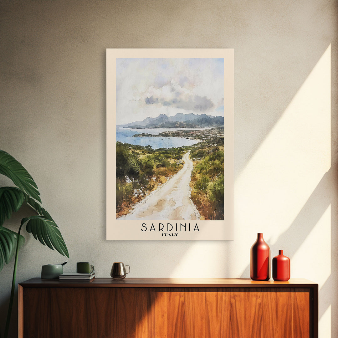 Sardinia, Italy Watercolor Beach Print, Vacation Gift, Italy Wall Art, Framed Canvas Print, Framed Beach Painting