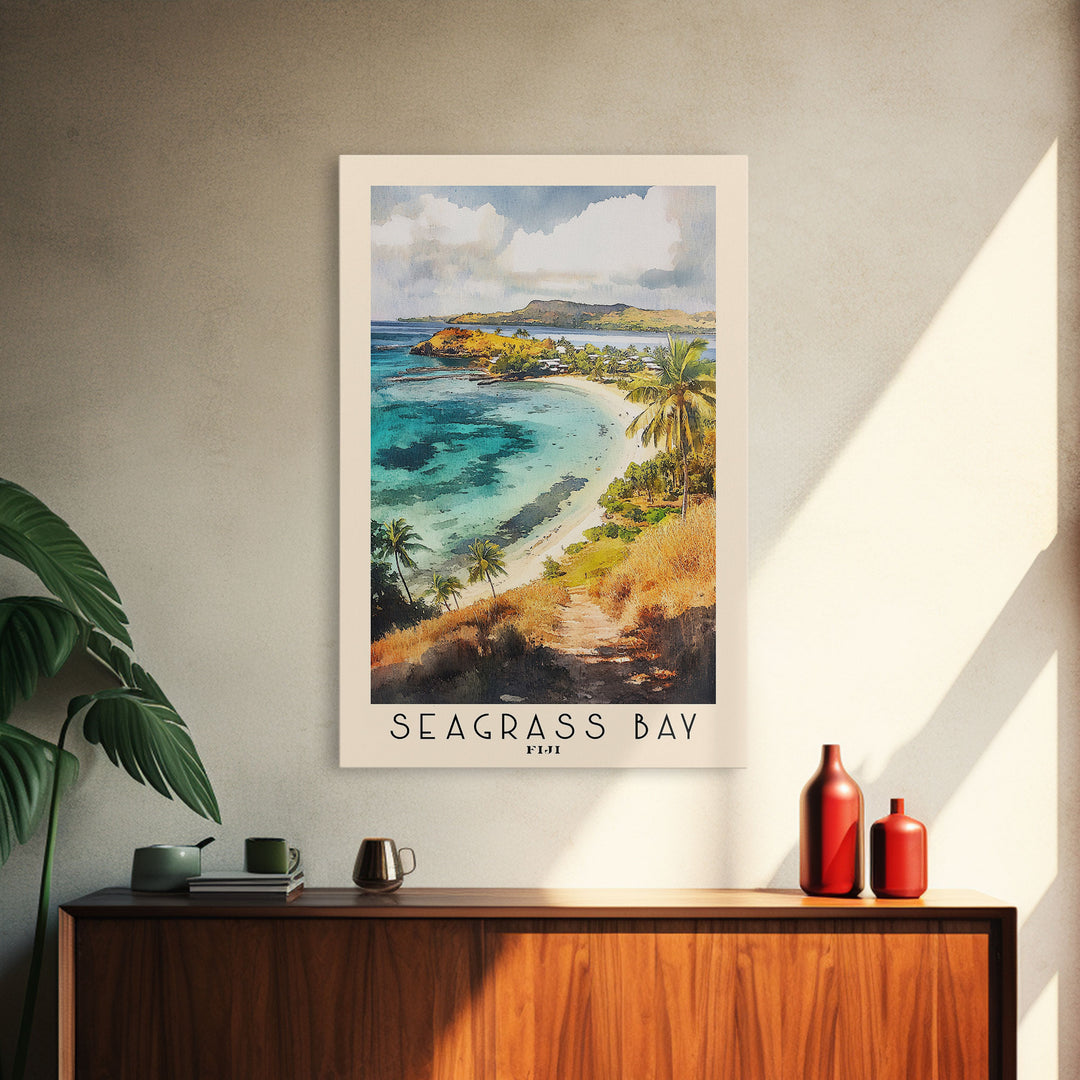 Seagrass Bay, Fiji Watercolor Beach Print, Vacation Gift, Fiji Wall Art, Beach Painting, Beach Decor, Beach Painting