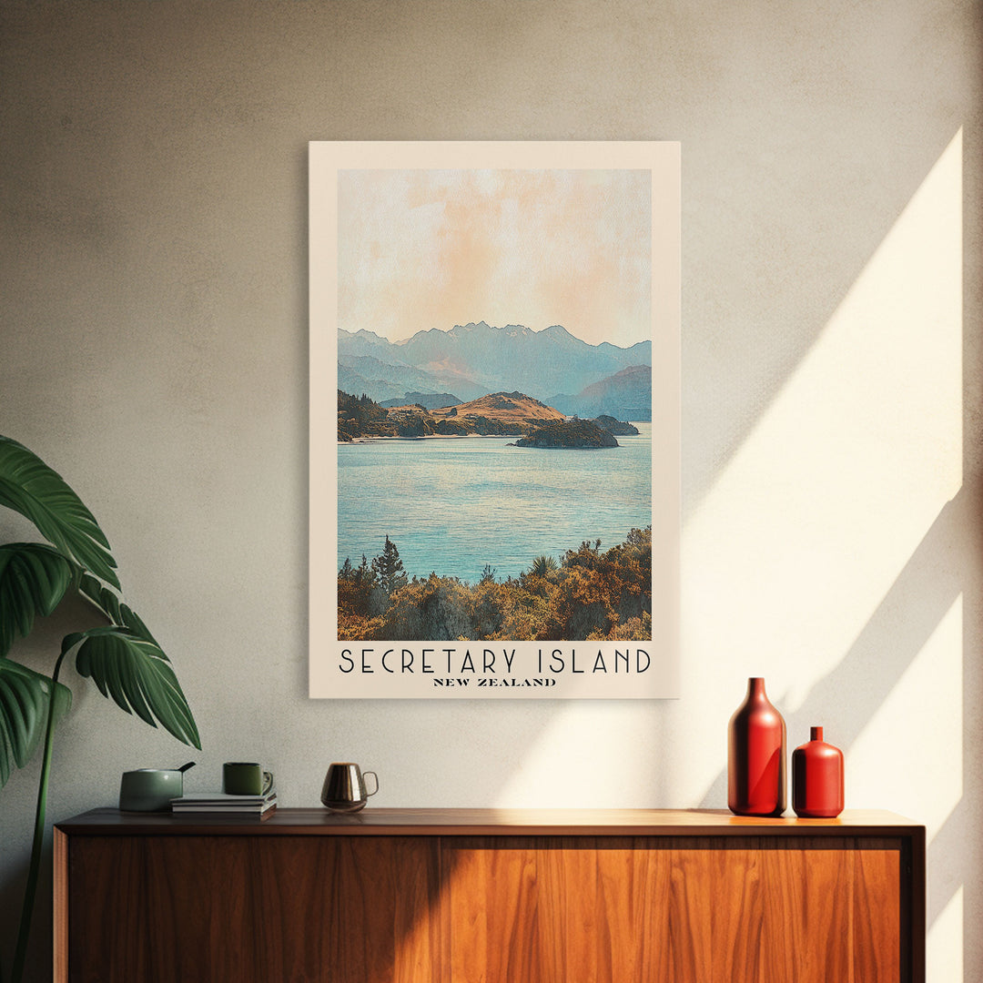 Secretary Island, New Zealand Watercolor Beach Print, Vacation Gift, New Zealand Wall Art, Framed Canvas Print, Framed Beach Painting