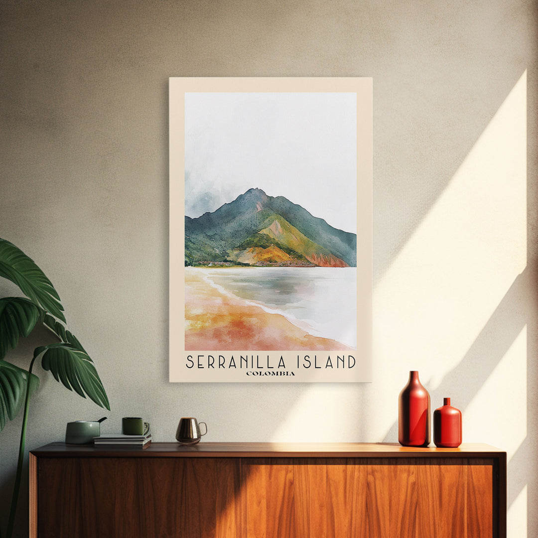 Serranilla Island, Colombia Watercolor Beach Print, Vacation Gift, Colombia Wall Art, Framed Canvas Print, Framed Beach Painting