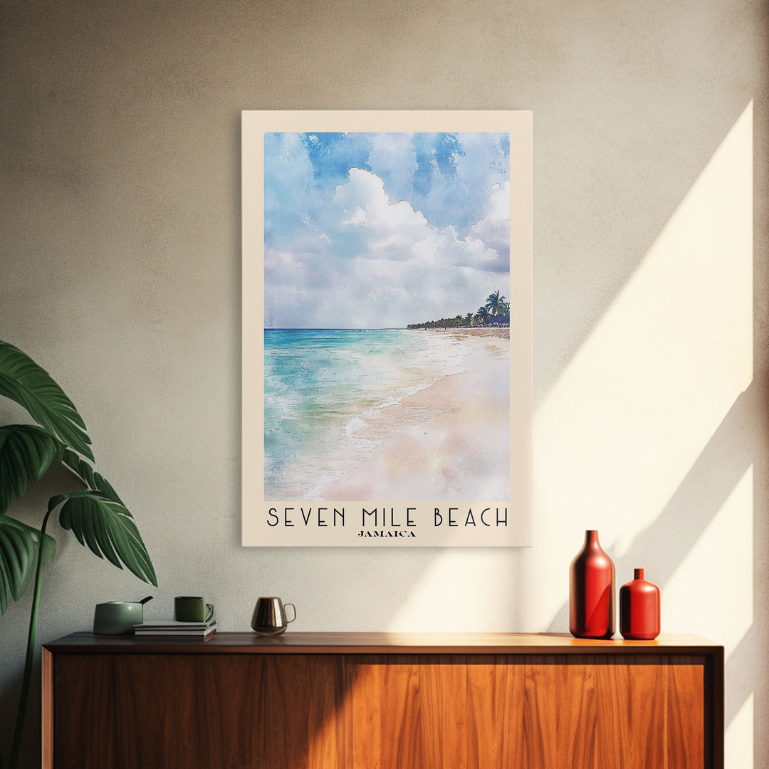 Seven Mile Beach, Jamaica Watercolor Print, Vacation Gift, Jamaica Wall Art, Vacation Wall Art, Vacatation Memories, Beach Decor, Beach Or Lakehouse Art