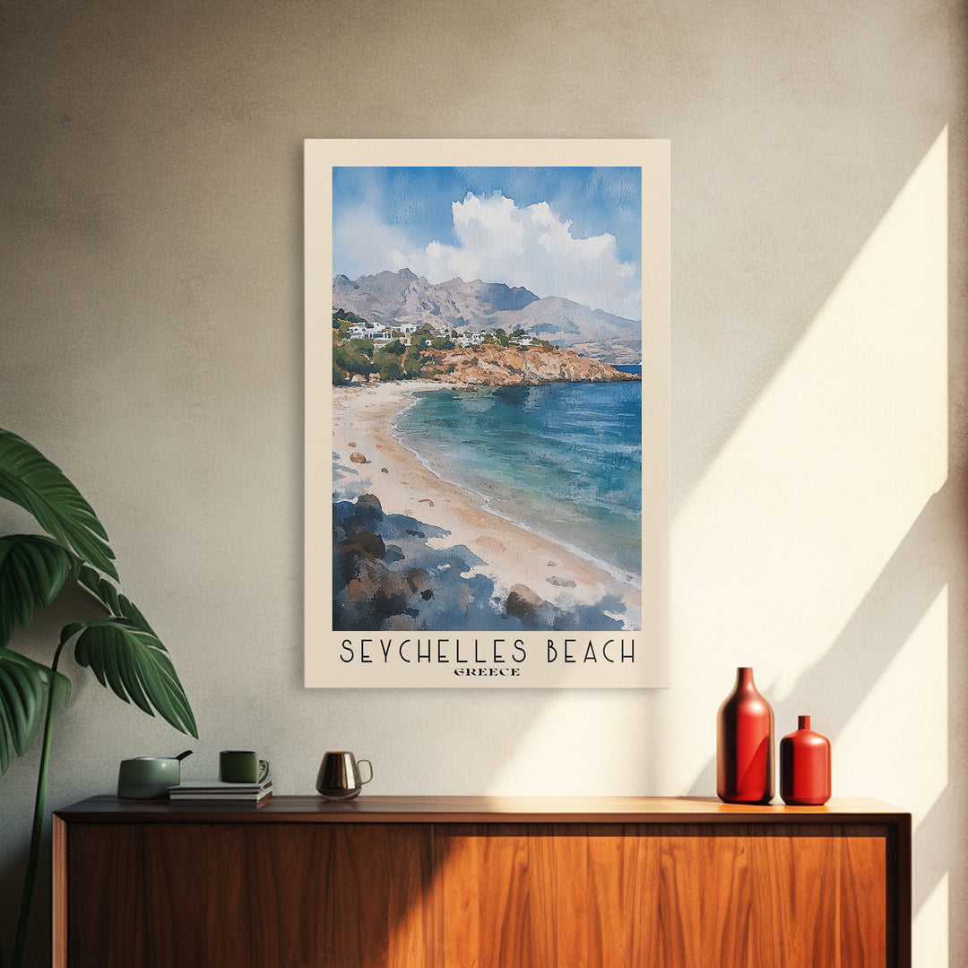 Seychelles Beach, Greece Watercolor Print, Vacation Gift, Greece Wall Art, Beach Painting, Beach Decor, Beach Or Lakehouse Art