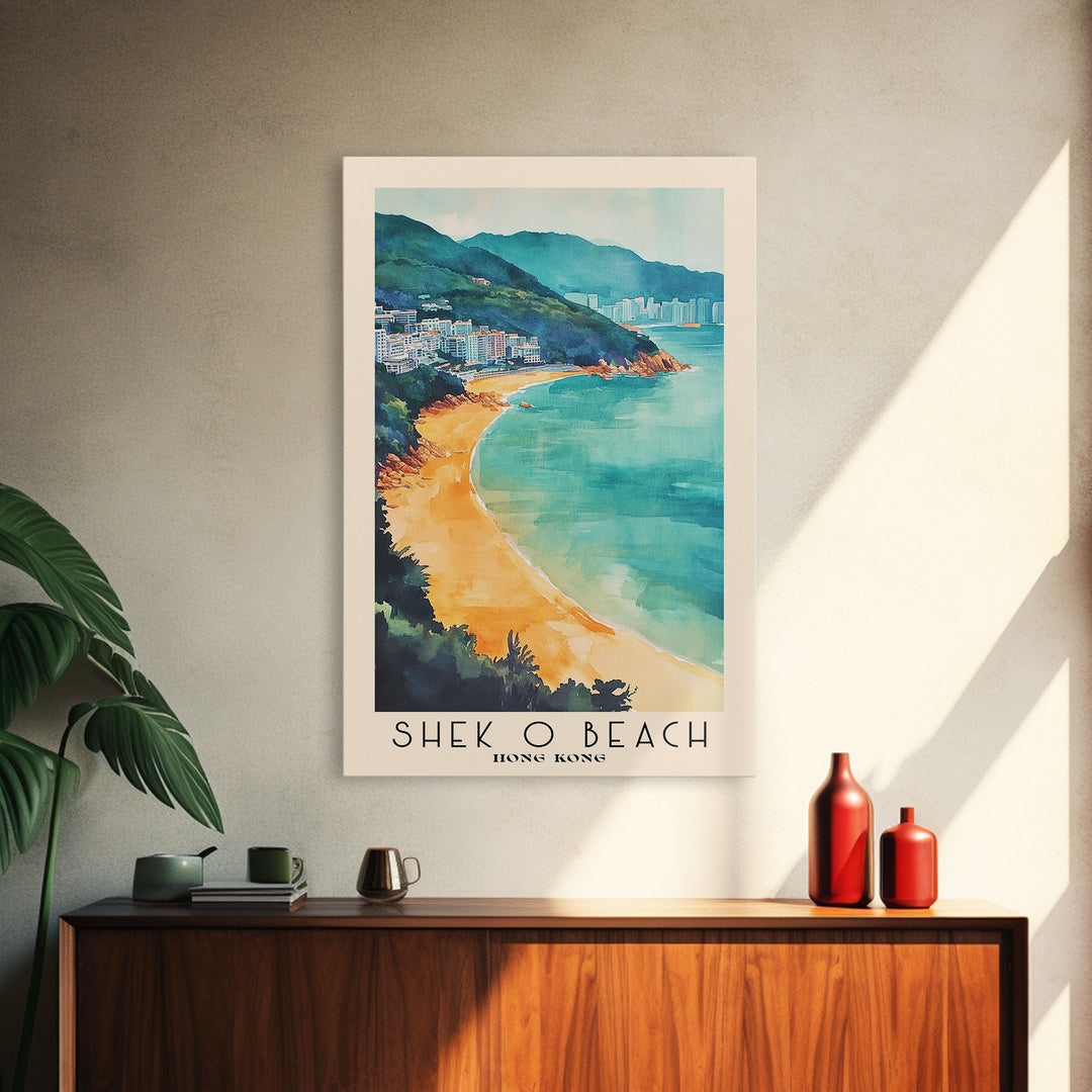 Shek O Beach, Hong Kong Watercolor Print, Vacation Gift, Hong Kong Wall Art, Beach Painting, Beach Decor, Large Wall Art, Wood Frame Art