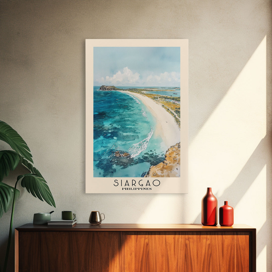 Siargao, Philippines Watercolor Print, Vacation Gift, Philippines Wall Art, Beach Painting, Beach Decor, Large Wall Art, Wood Frame Art