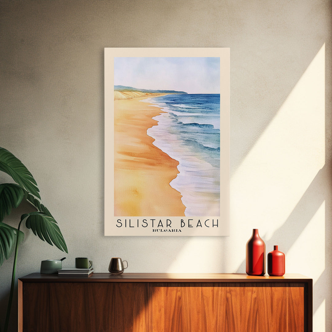 Silistar Beach, Bulgaria Watercolor Beach Print, Vacation Gift, Bulgaria Wall Art, Framed Canvas Print, Framed Beach Painting