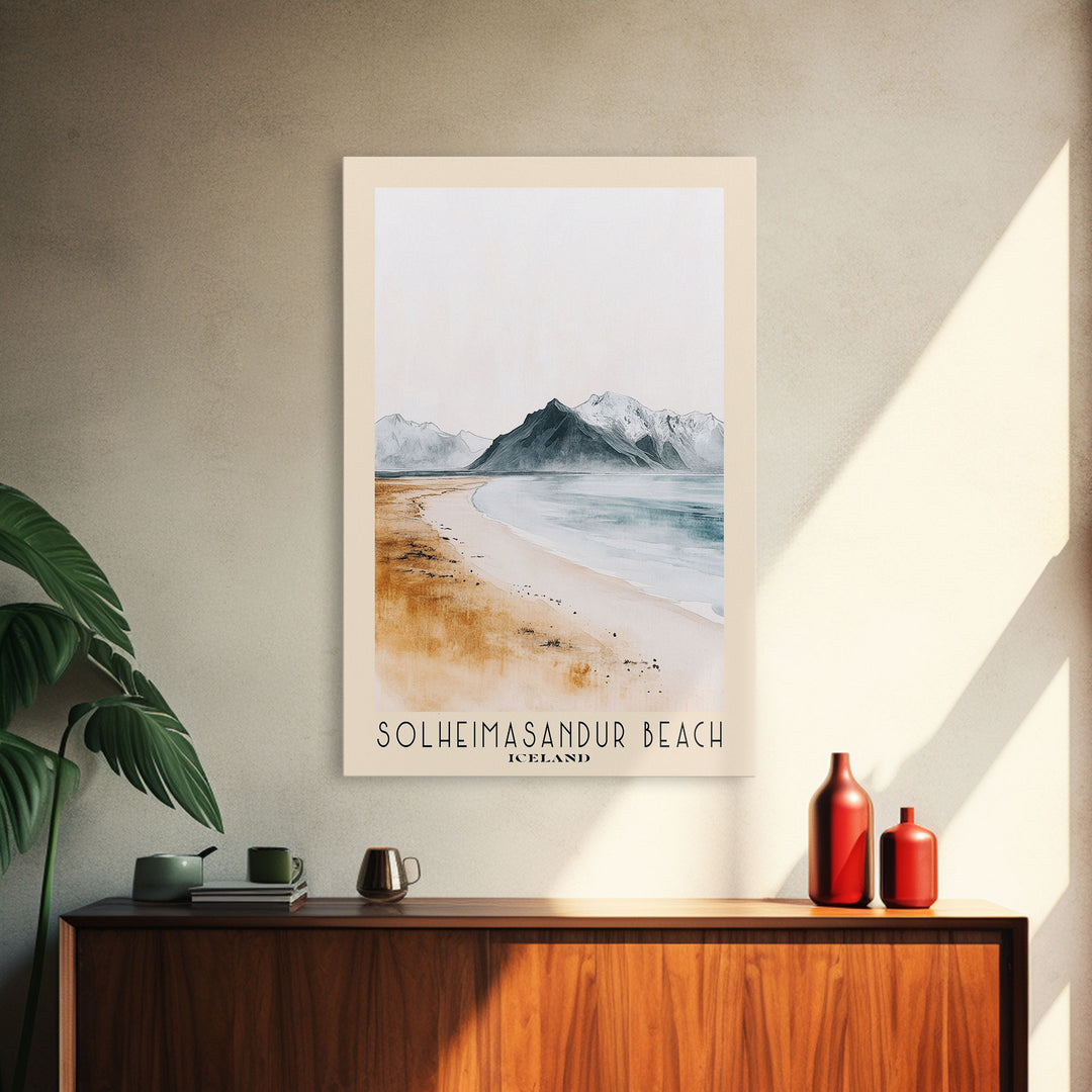 Solheimasandur Beach, Iceland Watercolor Print, Vacation Gift, Iceland Wall Art, Beach Painting, Beach Decor, Large Wall Art, Wood Frame Art