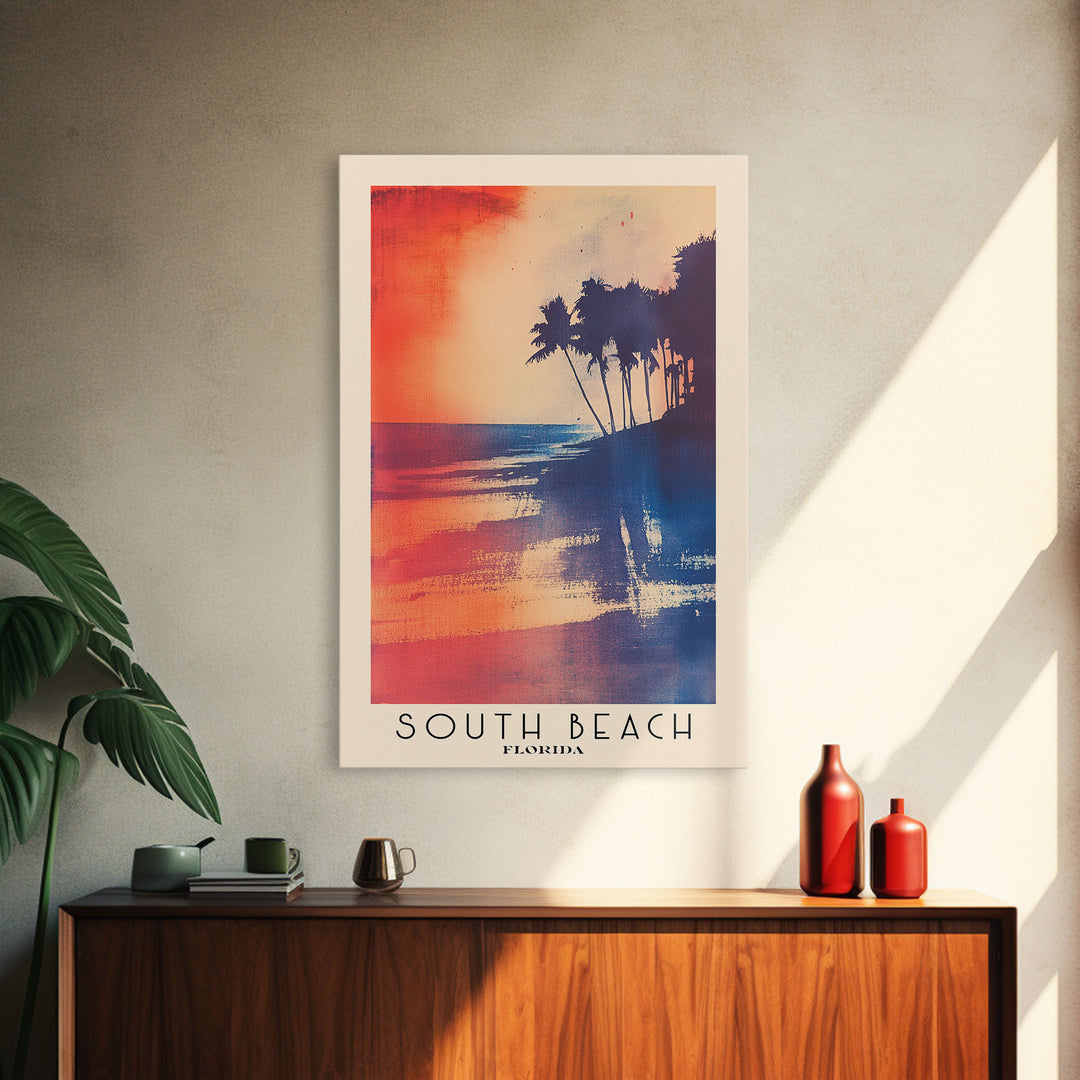 South Beach, Florida Watercolor Print, Vacation Gift, Florida Wall Art, Beach Painting, Beach Decor, Large Wall Art, Wood Frame Art