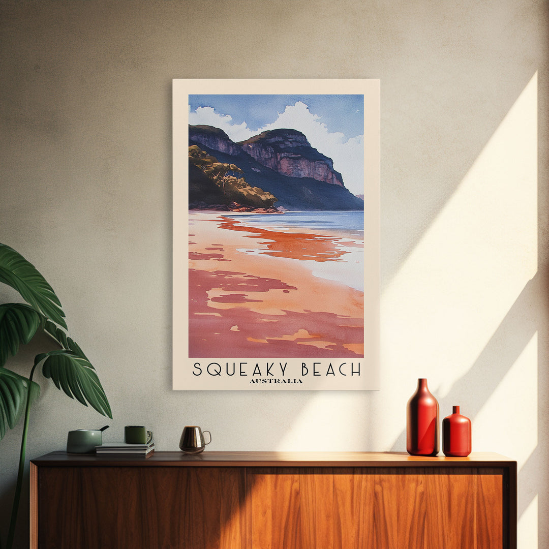 Squeaky Beach, Australia Watercolor Print, Vacation Gift, Australia Wall Art, Beach Painting, Beach Decor, Large Wall Art, Wood Frame Art