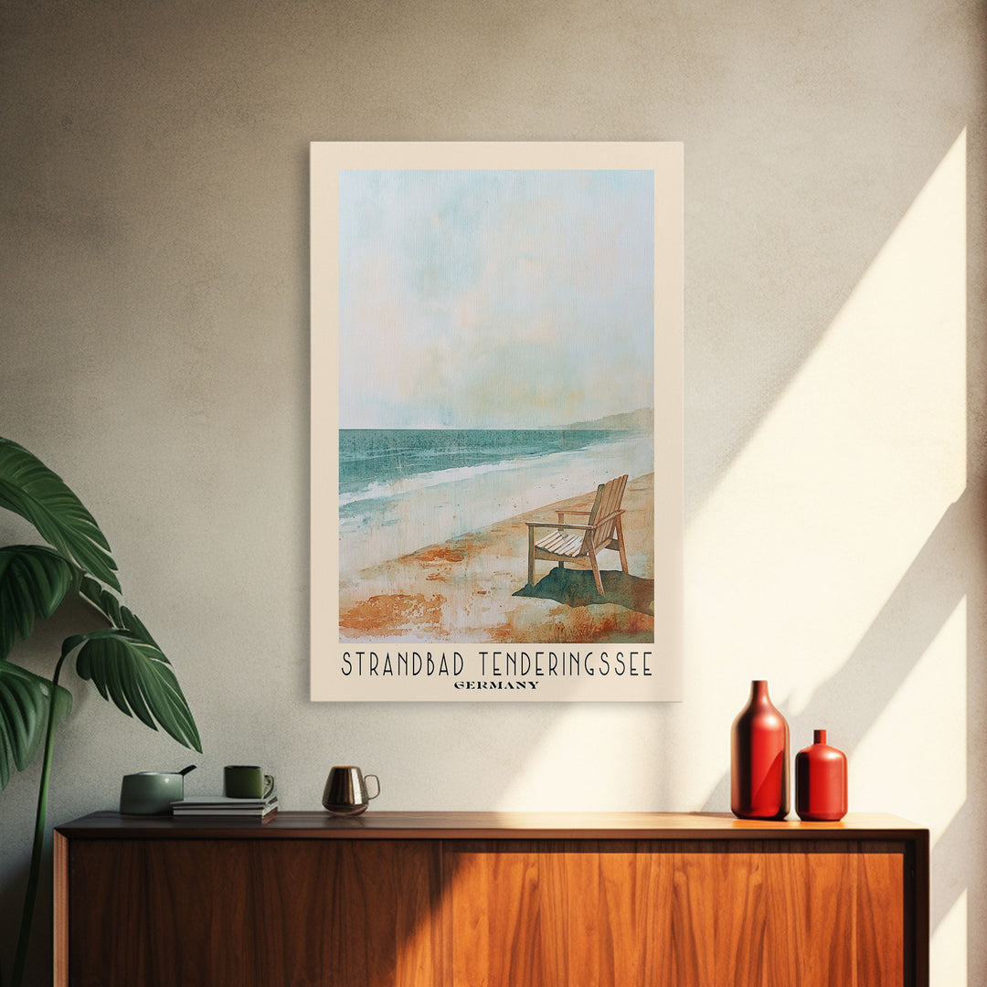 Strandbad Tenderingssee, Germany Watercolor Print, Vacation Gift, Germany Wall Art, Beach Painting, Beach Decor, Large Wall Art, Wood Frame Art