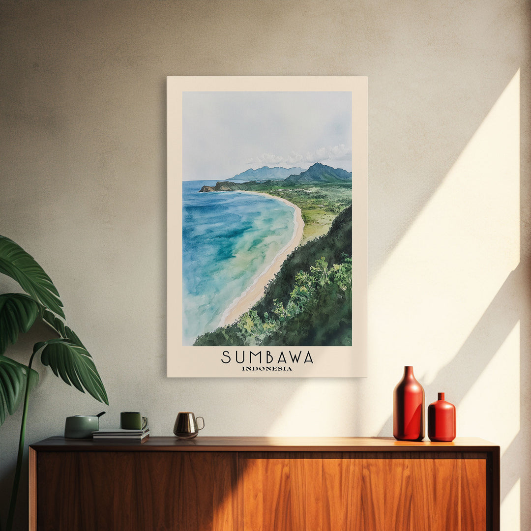 Sumbawa, Indonesia Watercolor Beach Print, Vacation Gift, Indonesia Wall Art, Beach Painting, Beach Decor, Beach Painting