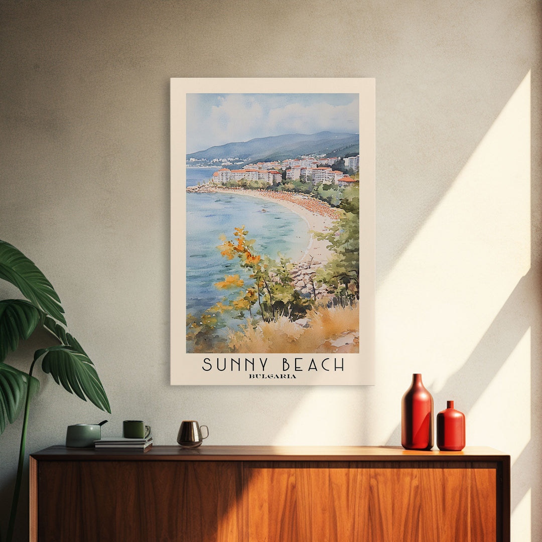 Sunny Beach, Bulgaria Watercolor Print, Vacation Gift, Bulgaria Wall Art, Beach Painting, Beach Decor, Beach Or Lakehouse Art