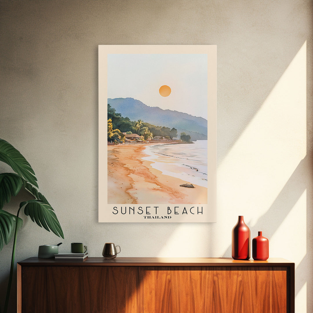 Sunset Beach, Thailand Watercolor Beach Print, Vacation Gift, Thailand Wall Art, Beach Painting, Beach Decor, Beach Painting