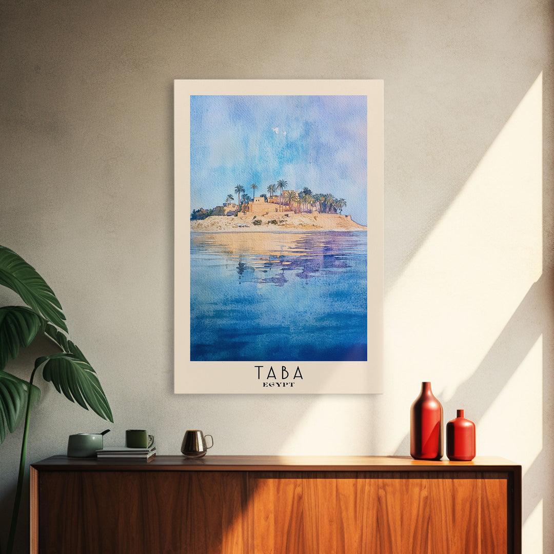 Taba, Egypt Watercolor Print, Vacation Gift, Egypt Wall Art, Beach Painting, Beach Decor, Large Wall Art, Wood Frame Art