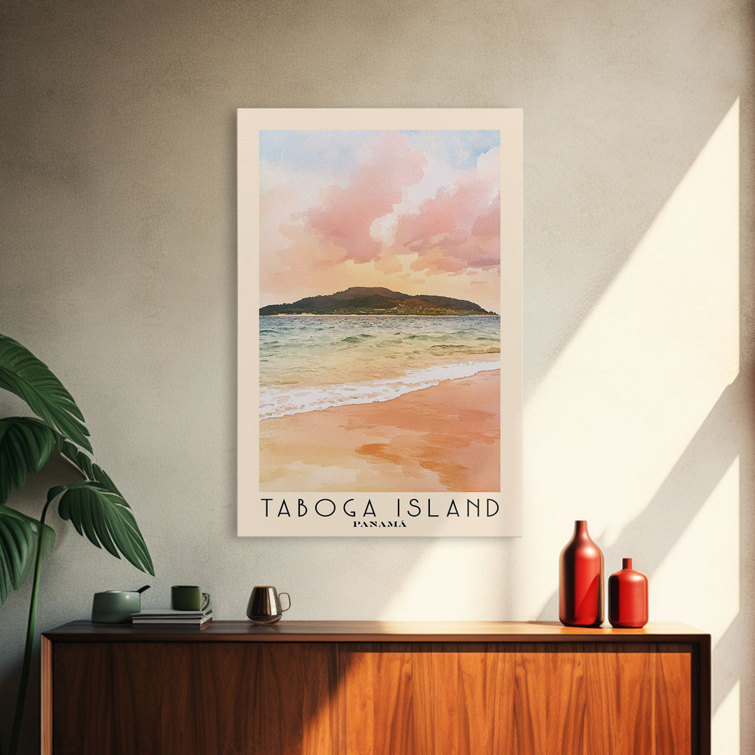 Taboga Island, Panamá Watercolor Beach Print, Vacation Gift, Panamá Wall Art, Framed Canvas Print, Framed Beach Painting