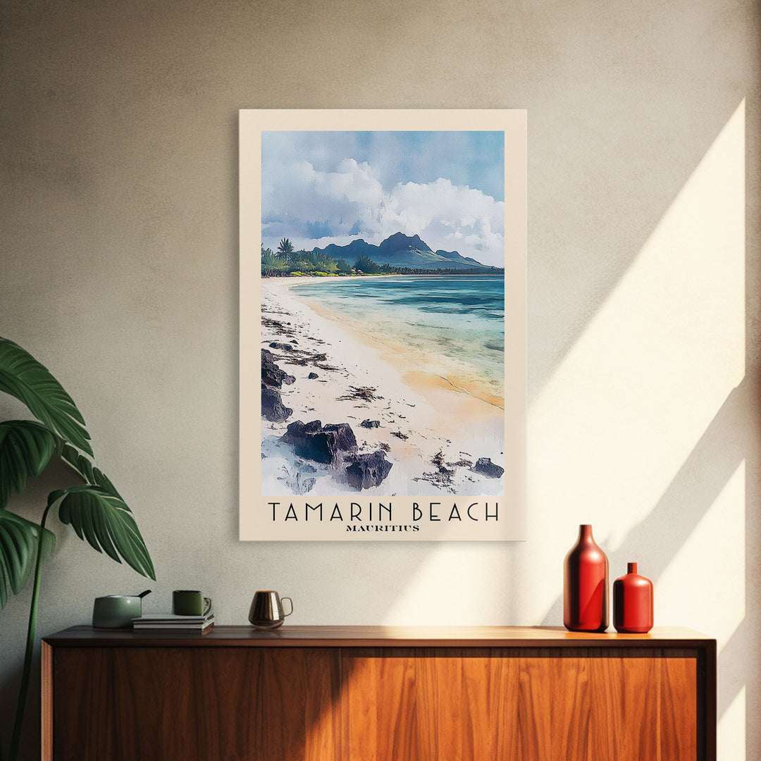 Tamarin Beach, Mauritius Watercolor Beach Print, Vacation Gift, Mauritius Wall Art, Framed Canvas Print, Framed Beach Painting