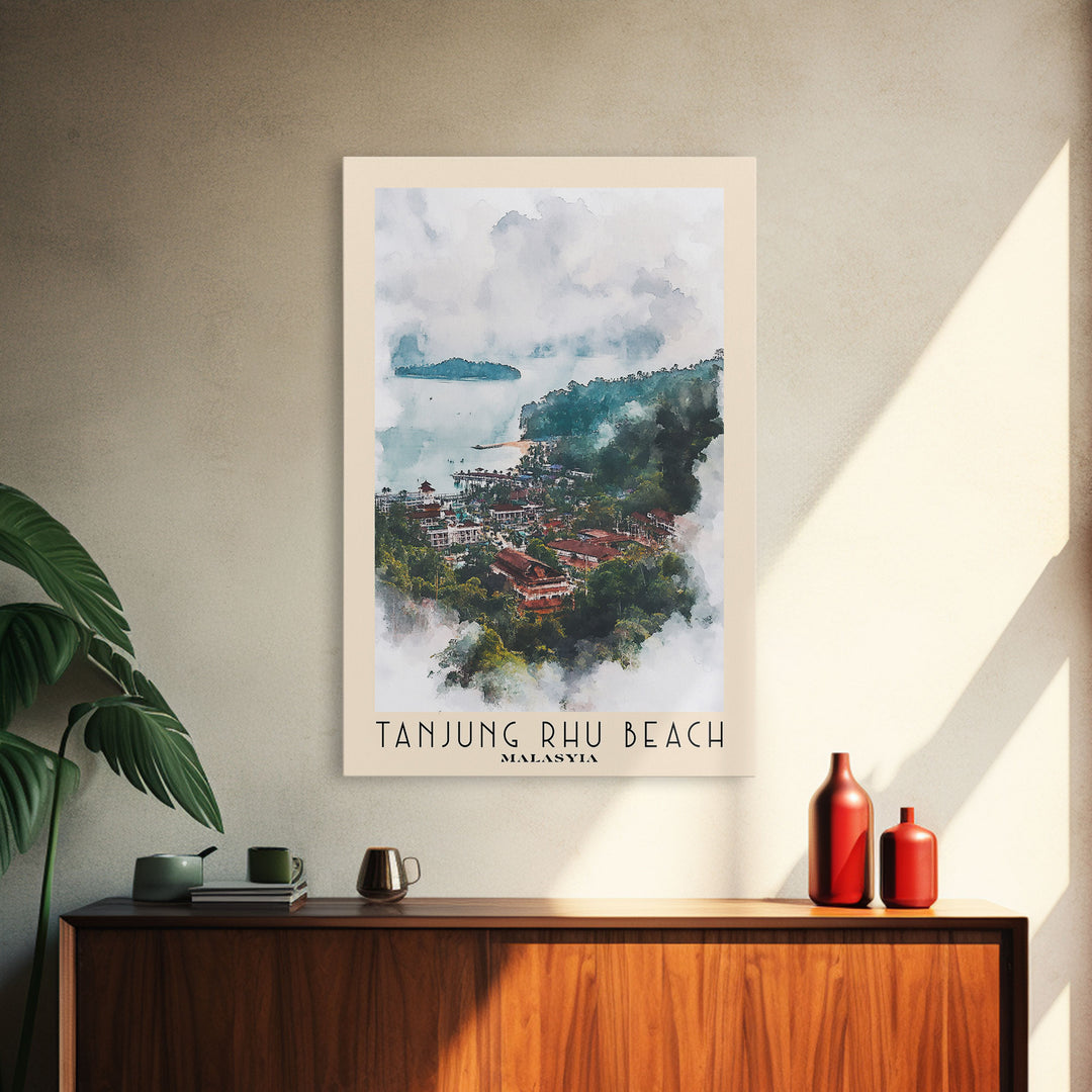 Tanjung Rhu Beach, Malasyia Watercolor Beach Print, Vacation Gift, Malasyia Wall Art, Framed Canvas Print, Framed Beach Painting