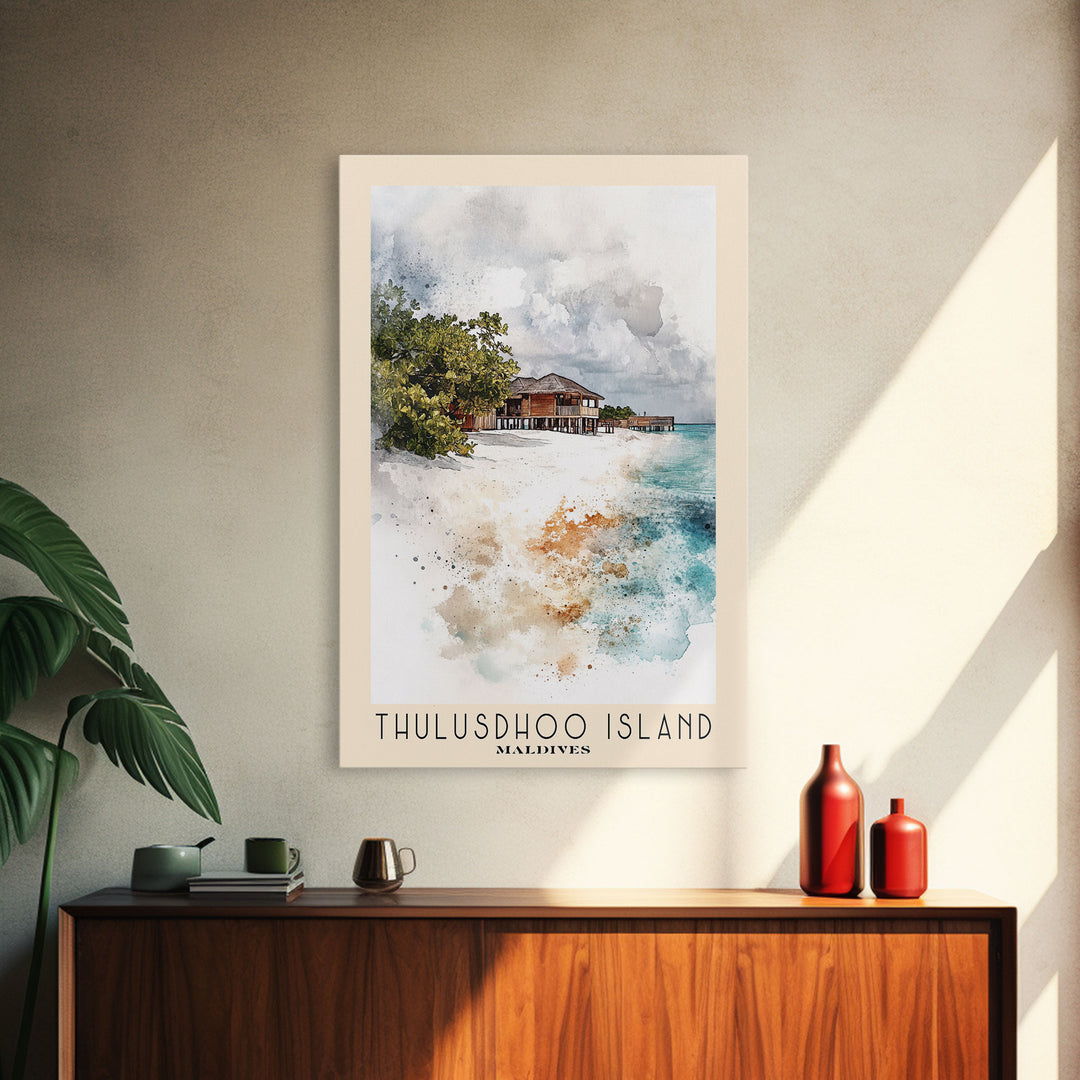 Thulusdhoo Island, Maldives Watercolor Print, Vacation Gift, Maldives Wall Art, Beach Painting, Beach Decor, Beach Or Lakehouse Art