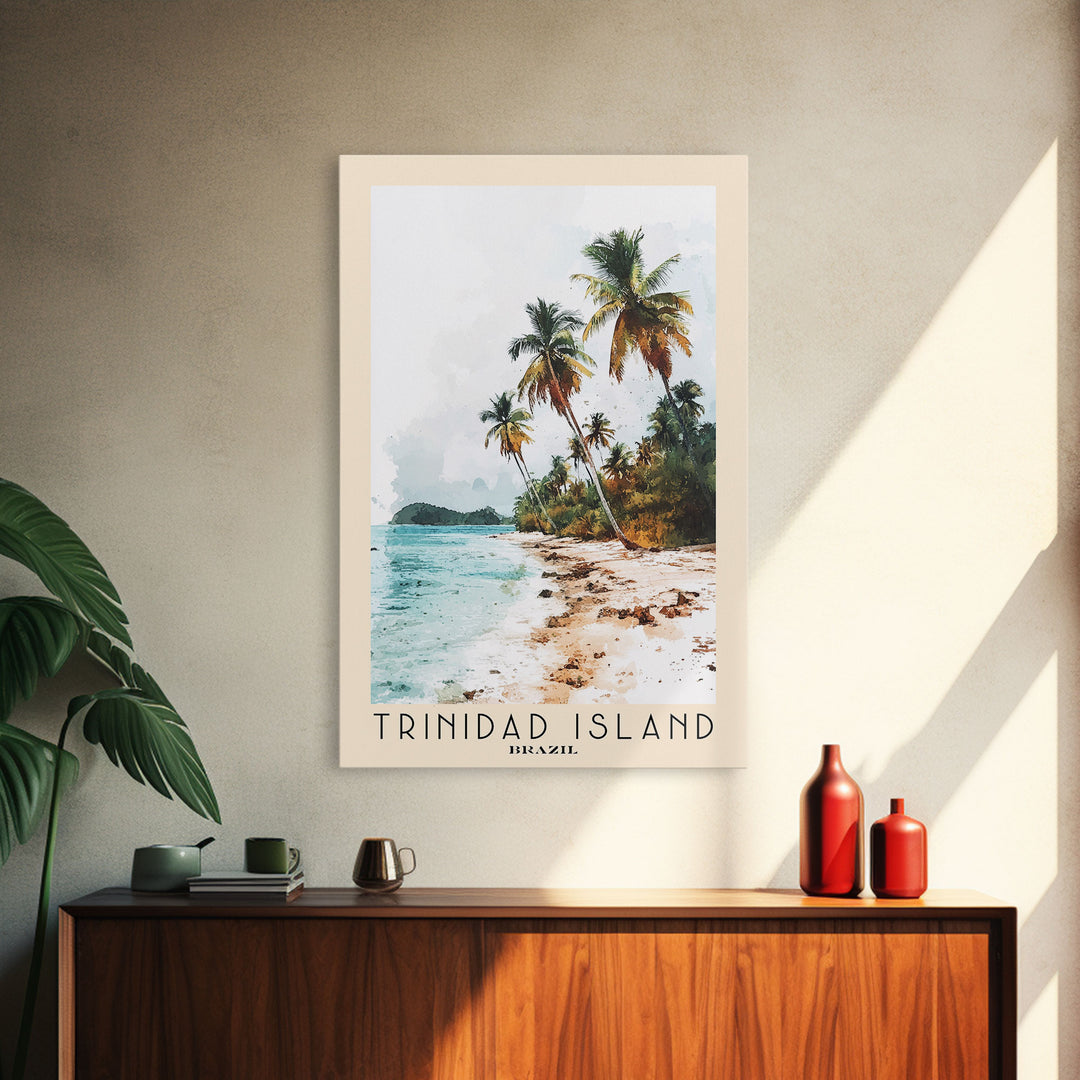 Trinidad Island, Brazil Watercolor Print, Vacation Gift, Brazil Wall Art, Beach Painting, Beach Decor, Large Wall Art, Wood Frame Art