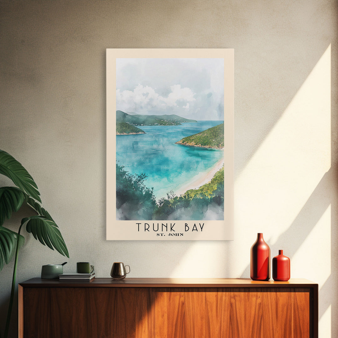 Trunk Bay, St. John Watercolor Print, Vacation Gift, St. John Wall Art, Beach Painting, Beach Decor, Large Wall Art, Wood Frame Art