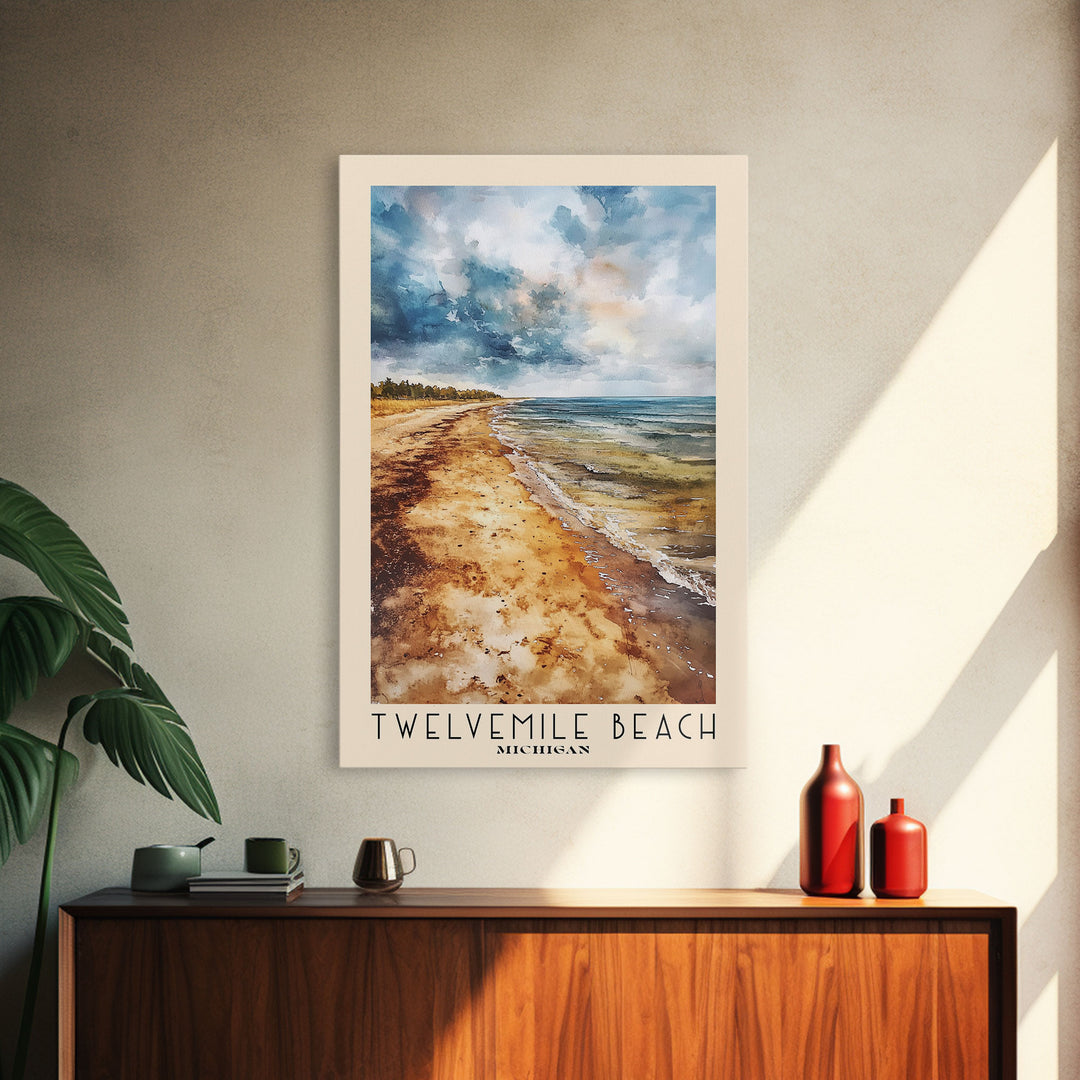 Twelvemile Beach, Michigan Watercolor Print, Vacation Gift, Michigan Wall Art, Beach Painting, Beach Decor, Large Wall Art, Wood Frame Art