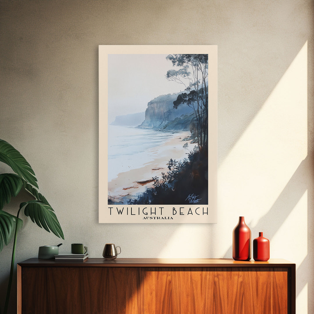 Twilight Beach, Australia Watercolor Beach Print, Vacation Gift, Australia Wall Art, Framed Canvas Print, Framed Beach Painting