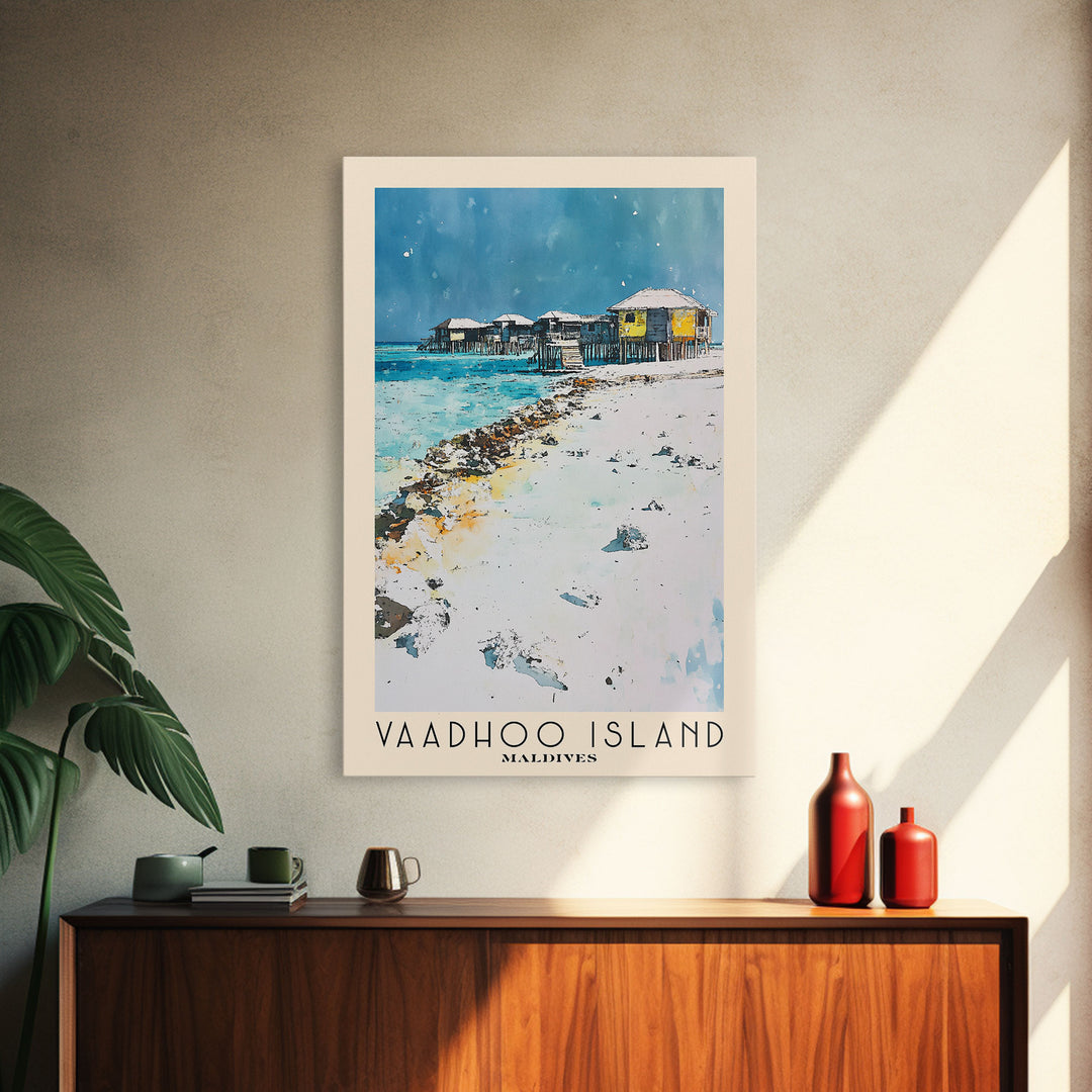 Vaadhoo Island, Maldives Watercolor Print, Vacation Gift, Maldives Wall Art, Beach Painting, Beach Decor, Large Wall Art, Wood Frame Art